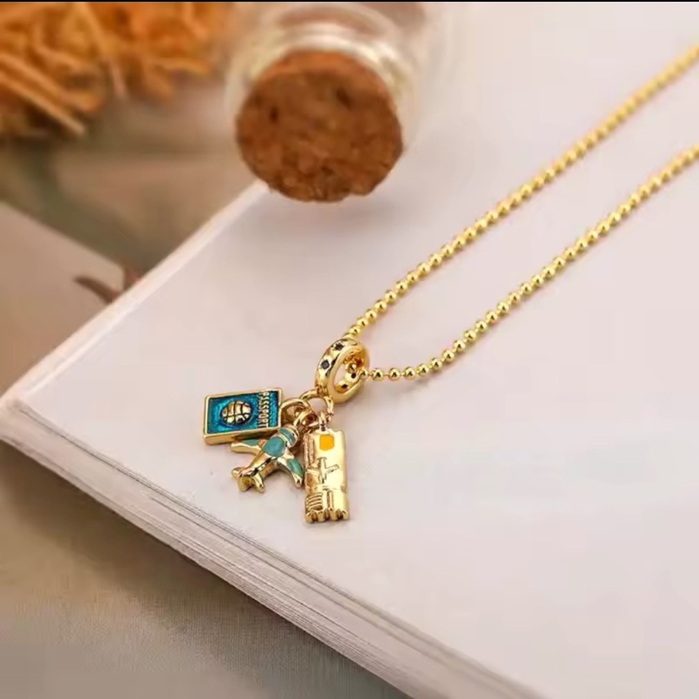Travel Necklaces, Plane and Blue Passport
